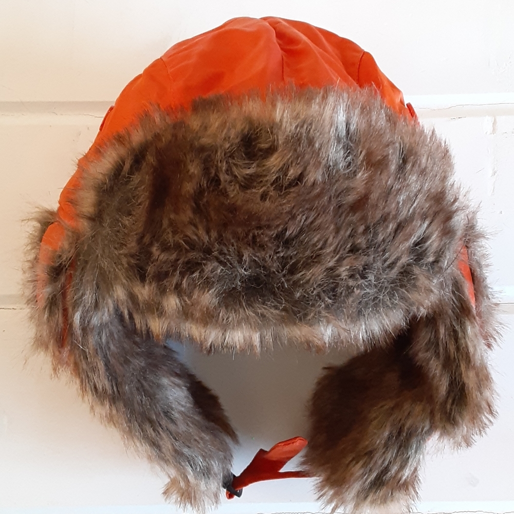 Orange Trooper Trapper Faux Fur Winter Hat - Picture 2 of 7